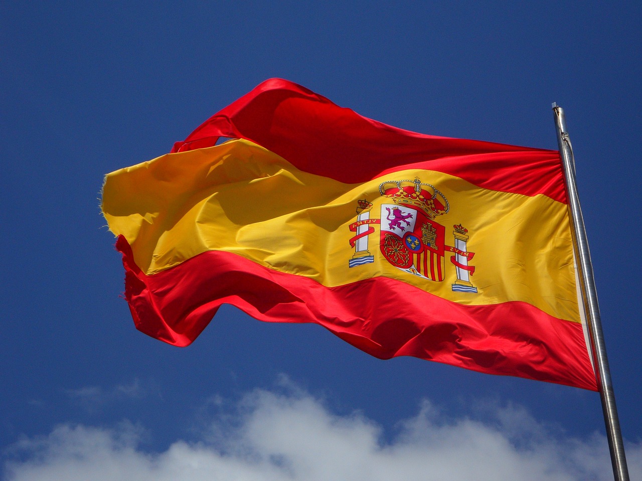 spain, flag, sky, flagpole, spanish flag, national flag, banner, flutter, nature, wind, blue sky